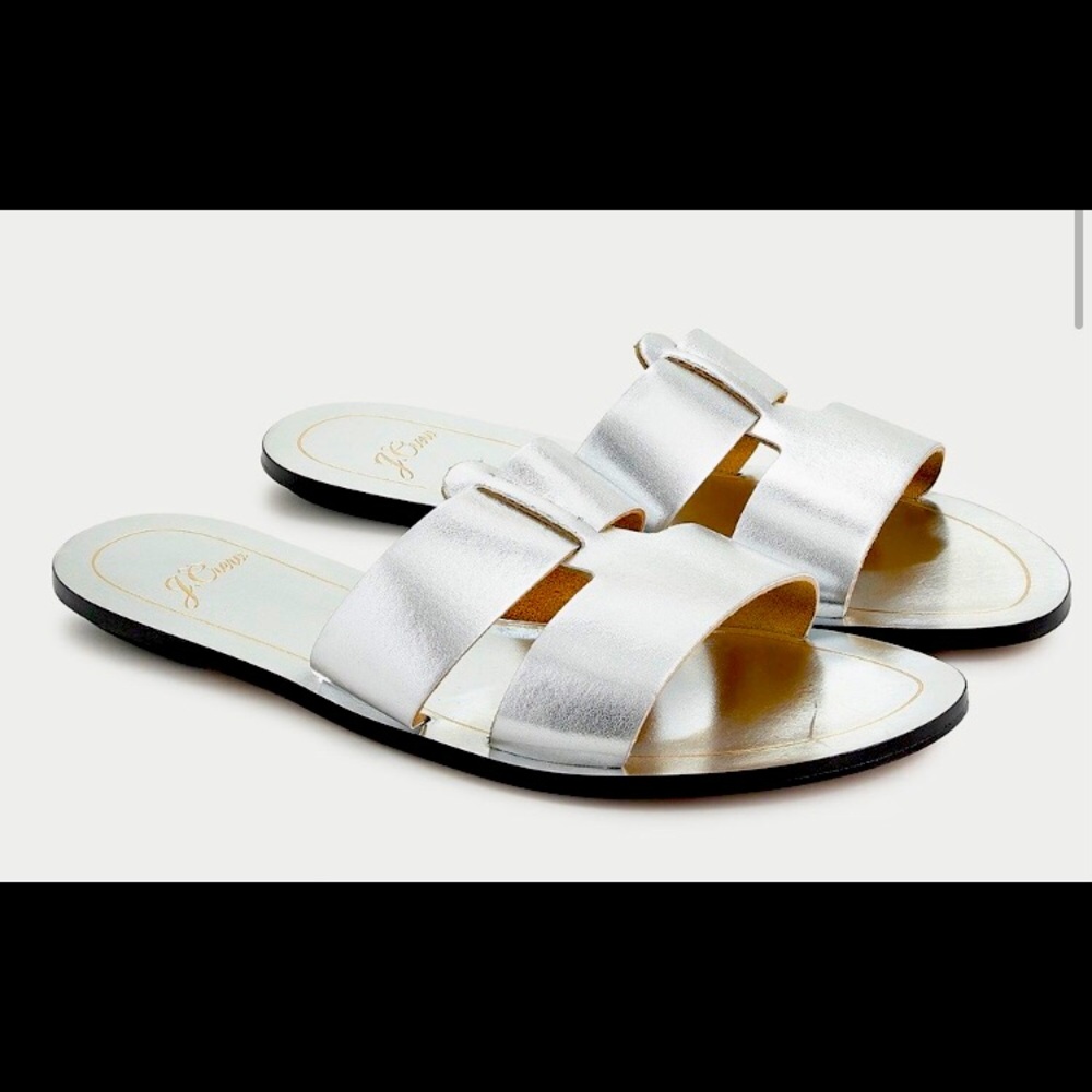 J. Crew Cyprus Metallic Silver Sandals Size 8